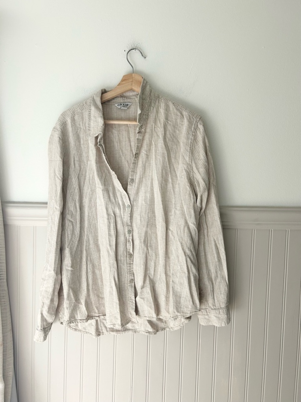Orvis XL Linen Blend Natural Cream-Striped Button Down Shirt